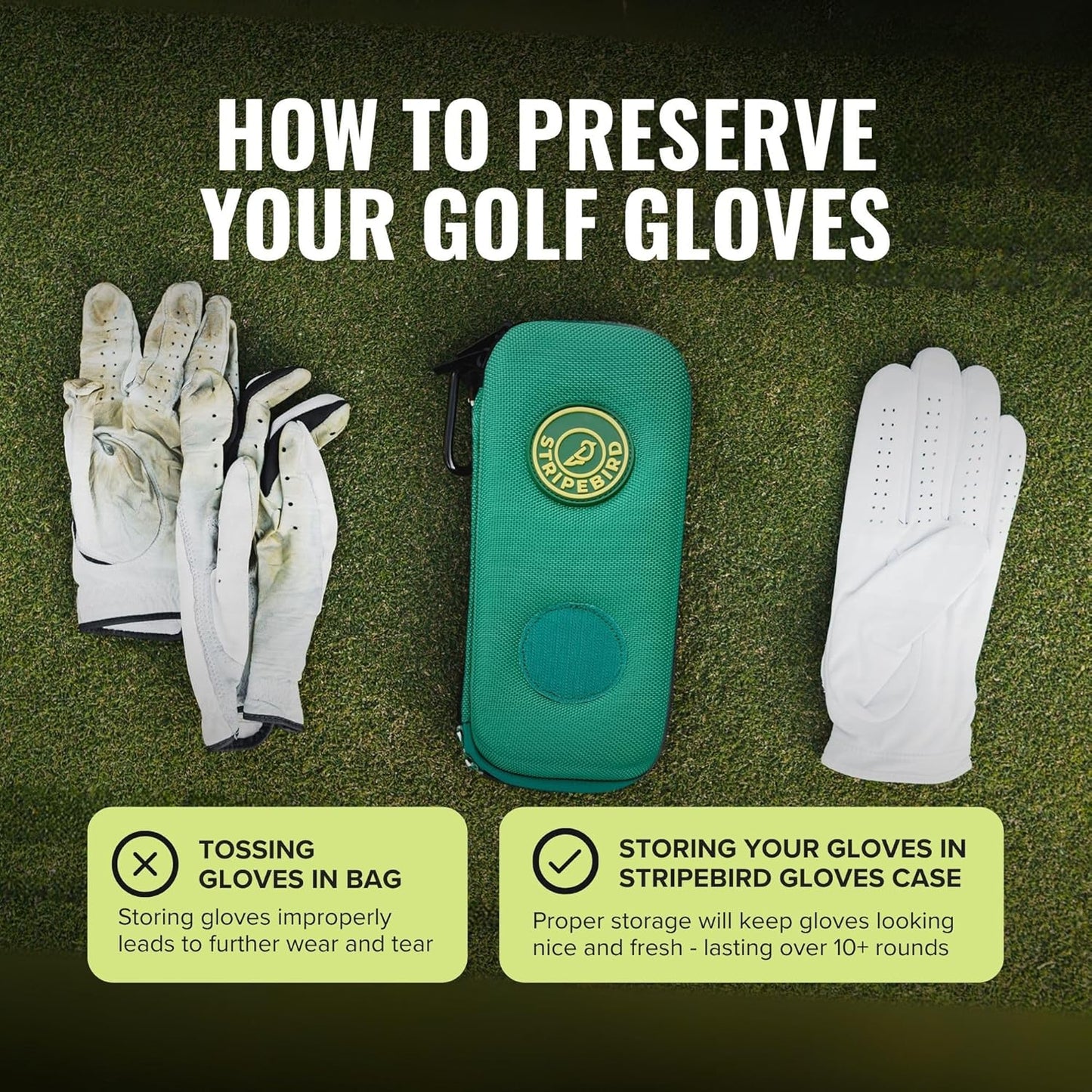 Stripebird - Original Performance Golf Glove Holder - Protect and Keep Gloves Dry - Moisture Free Storage Organizer Case