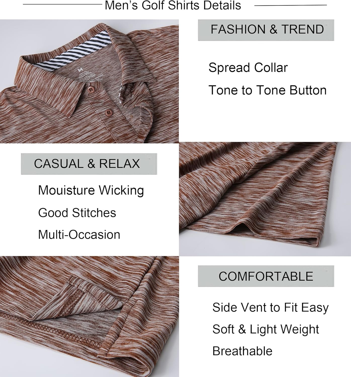 Alex Vando Mens Golf Shirt Moisture Wicking Quick-Dry Short Sleeve Casual Polo Shirts for Men