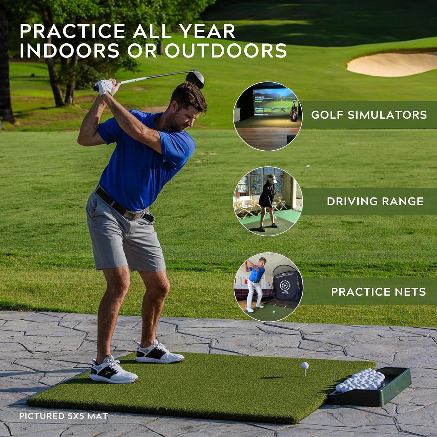 The Original Country Club Elite by Real Feel Golf Mats 4' X 5' Simulator Size Golf Mat | Heavy Duty Commercial Practice Mat | Accepts A Real Tee | Swing Down and Through | Indoor/Outdoor