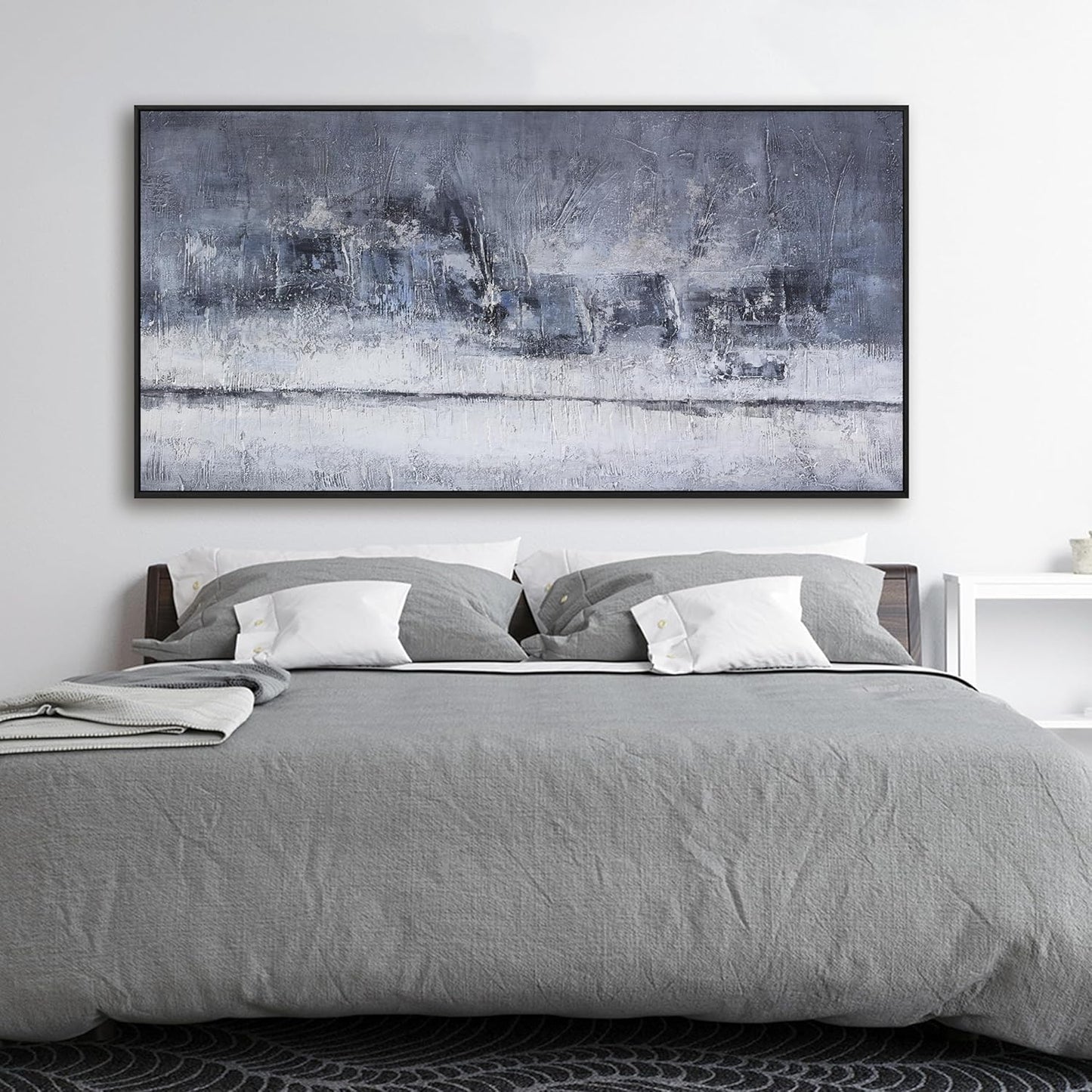 Abstract Wall Art Canvas Artwork Gray And White Blue Decor Modern Canvas Wall Prints Abstract Wall Decor Suitable For Bedroom Apartment Office Wall Decor Can Be Hung 24"X48"With Framed