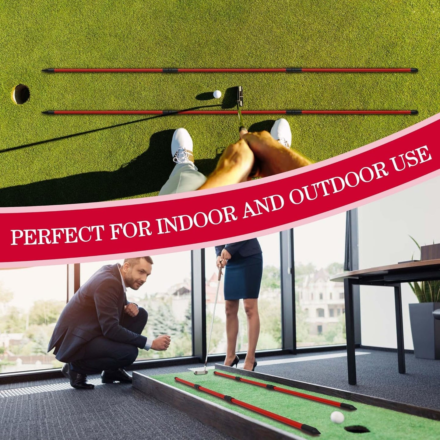 Golf Alignment Sticks 2 Pack,Upgraded 48" Collapsible Alignment Stick Golf Training Aid for Aiming, Putting, Swing Trainer, Golf Training Sticks with Clear Tube Case