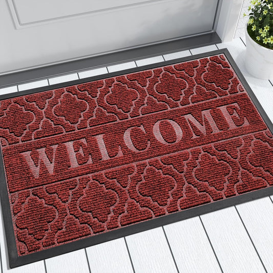 Yimobra Welcome Mat Outdoor Indoor, All-Season Waterproof Front Door Mat Outside Entrance, All-Weather Heavy Duty Non-Slip Doormat, Low Profile Porch Patio Entrance Mats, 36x24, Red