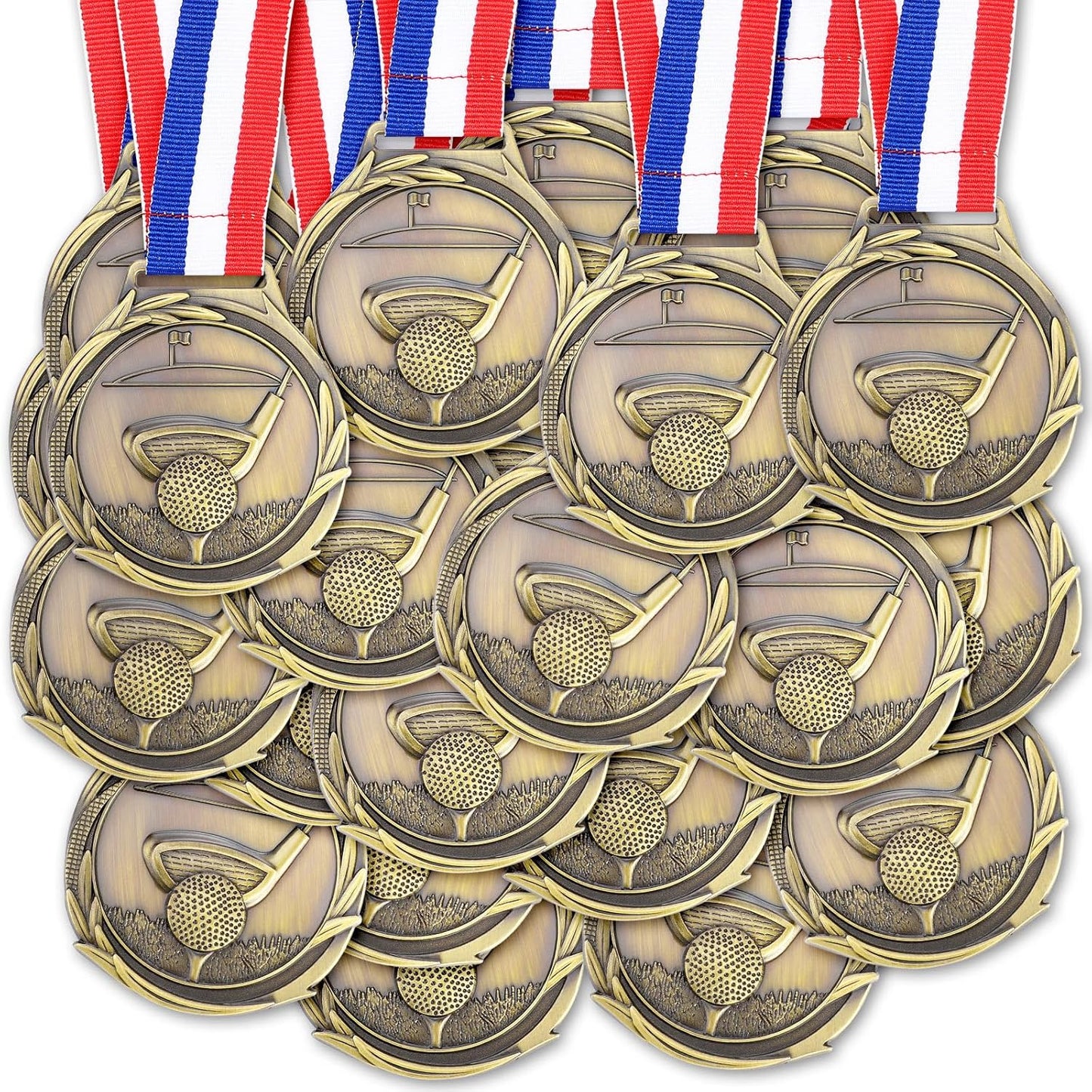 30 Pcs Golf Award Medals 2 Inch Bronze Color Tournament Medallion Zinc Alloy Golf Trophy Golf Tournament Prizes with Neck Ribbon for Adults Golf Tournament