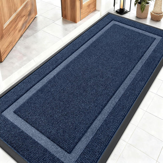 OLANLY Front Door Mat Indoor Outdoor Entrance, Waterproof All-Season, All-Weather Doormat, Sturdy Natural Rubber, Fade Resistant, Low Profile, Easy Clean Patio Porch Entryway Mat, 59x23, Blue