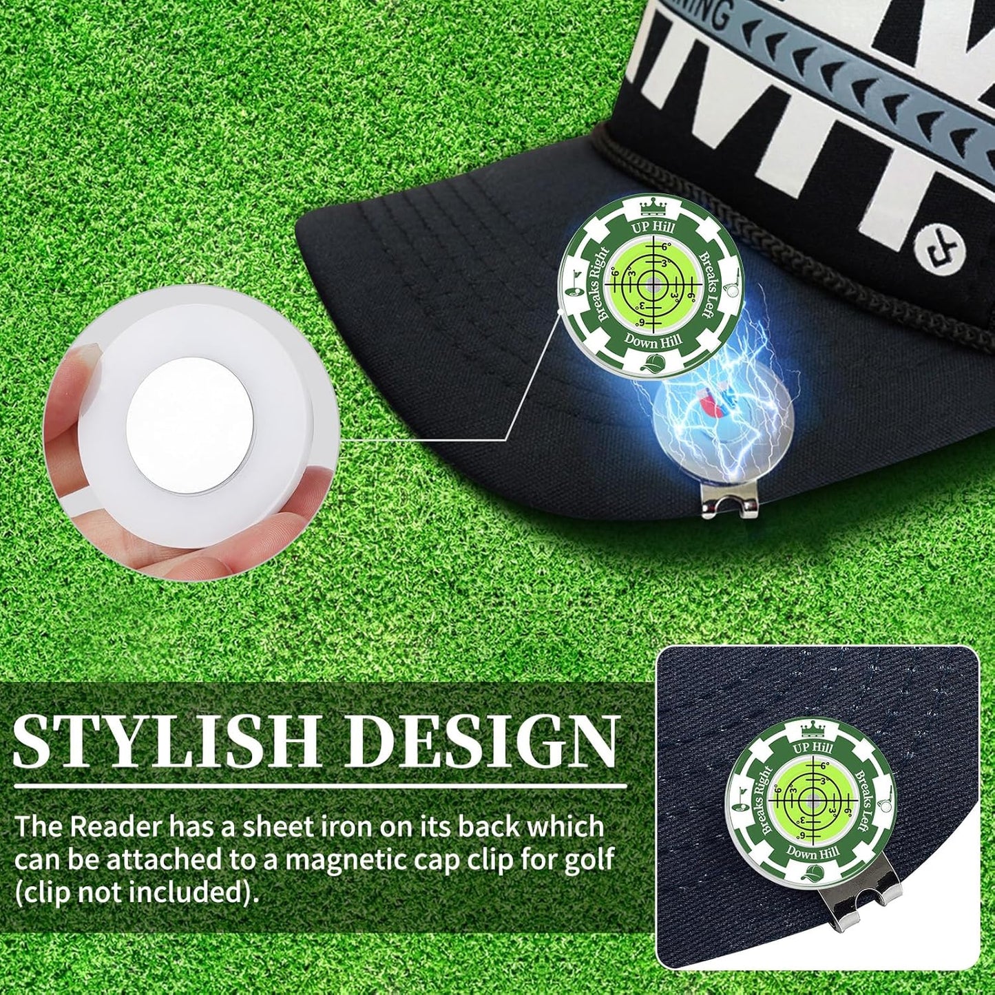 Golf Green Reader, 2 Pack Golf Ball Marker Hat Clip with High Precision Horizontal Bubble, Putting Training Aid Golf Accessories Tool Gift for Men Women