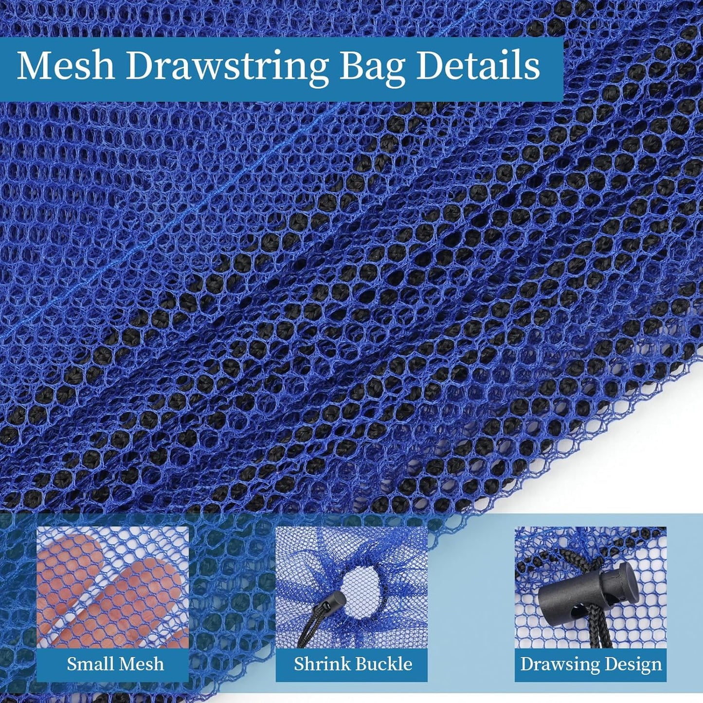 6 Pcs Mesh Bags Drawstring, 14x17 Inch with Lock, Multipurpose Storage Bags for Gym, Balls, Beach, Laundry (Blue)