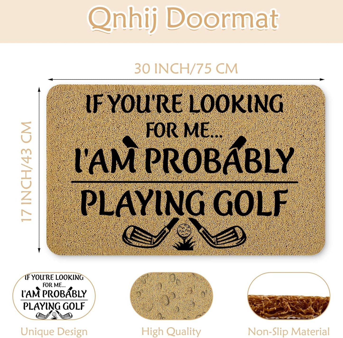Golf Door Mat, Golf Welcome Mats for Front Door, Probably Out Golfing Humorous Doormat, 17x30 Inches