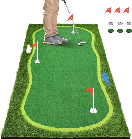 Golf Putting Green, Professional Grade Large Golfing Putting Mats with Sand Pit and Water Hazard for Indoor Outdoor