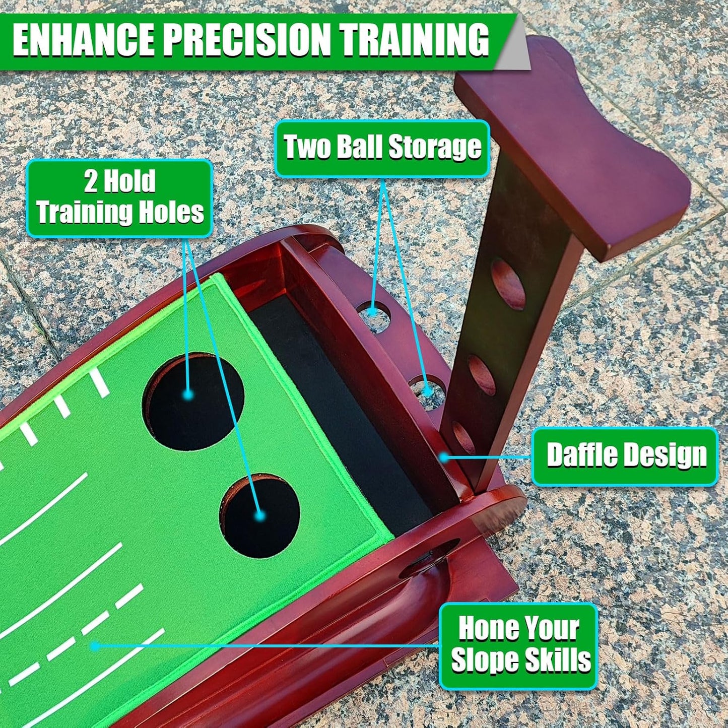 Putting Mat - Indoor Green With Auto Ball Return and 3 Balls for Golf Games & Practicing at Home, Office, Backyard, Great Gift for Families and Friends