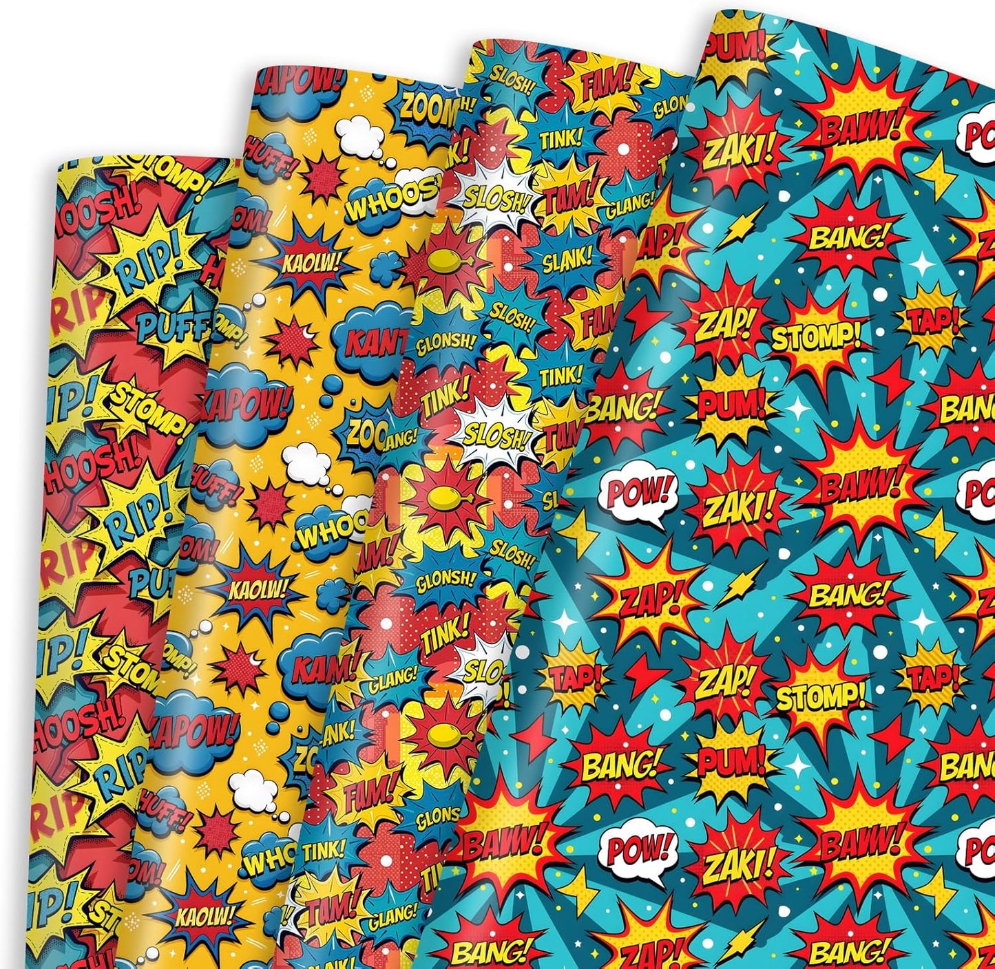 Pineraap Comic Wrapping Paper 12 Sheets Colorful Talk Bubbles Designs Cartoon Gift Wrap for Birthday,Party,20"×28"