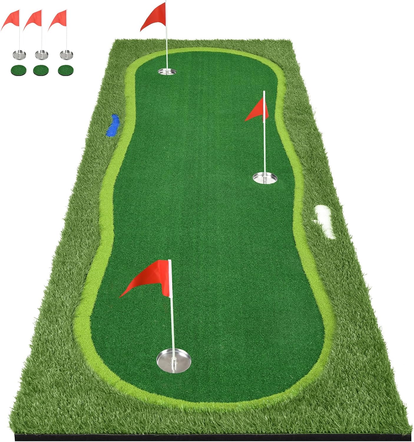 Golf Putting Green, Professional Grade Large Golfing Putting Mats with Sand Pit and Water Hazard for Indoor Outdoor