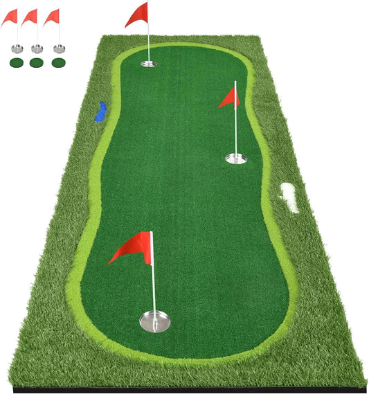 Golf Putting Green, Professional Grade Large Golfing Putting Mats with Sand Pit and Water Hazard for Indoor Outdoor