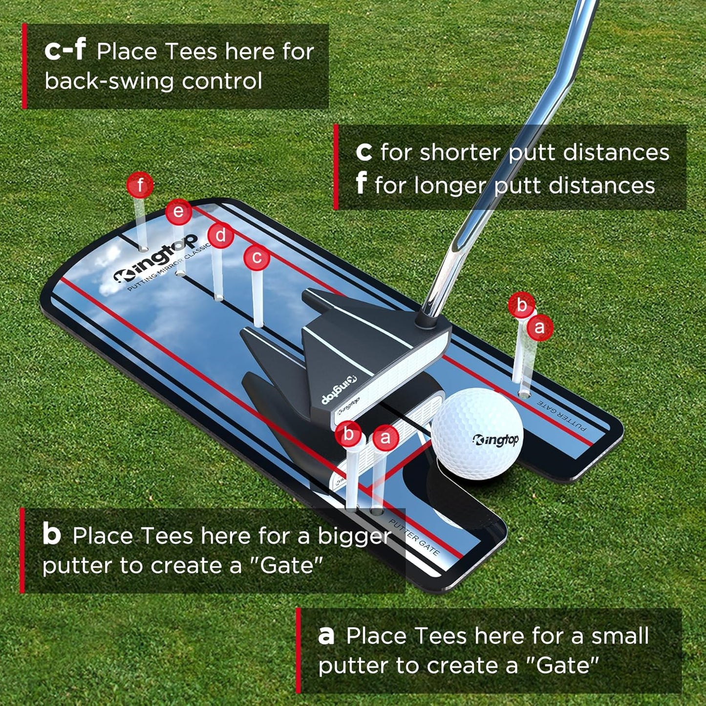 KINGTOP Golf Putting Mirror - Alignment Putting Training Aids for Consistency & Accuracy - Ideal for Indoor | Outdoor Practice, with Carry Bag and Golf Tees