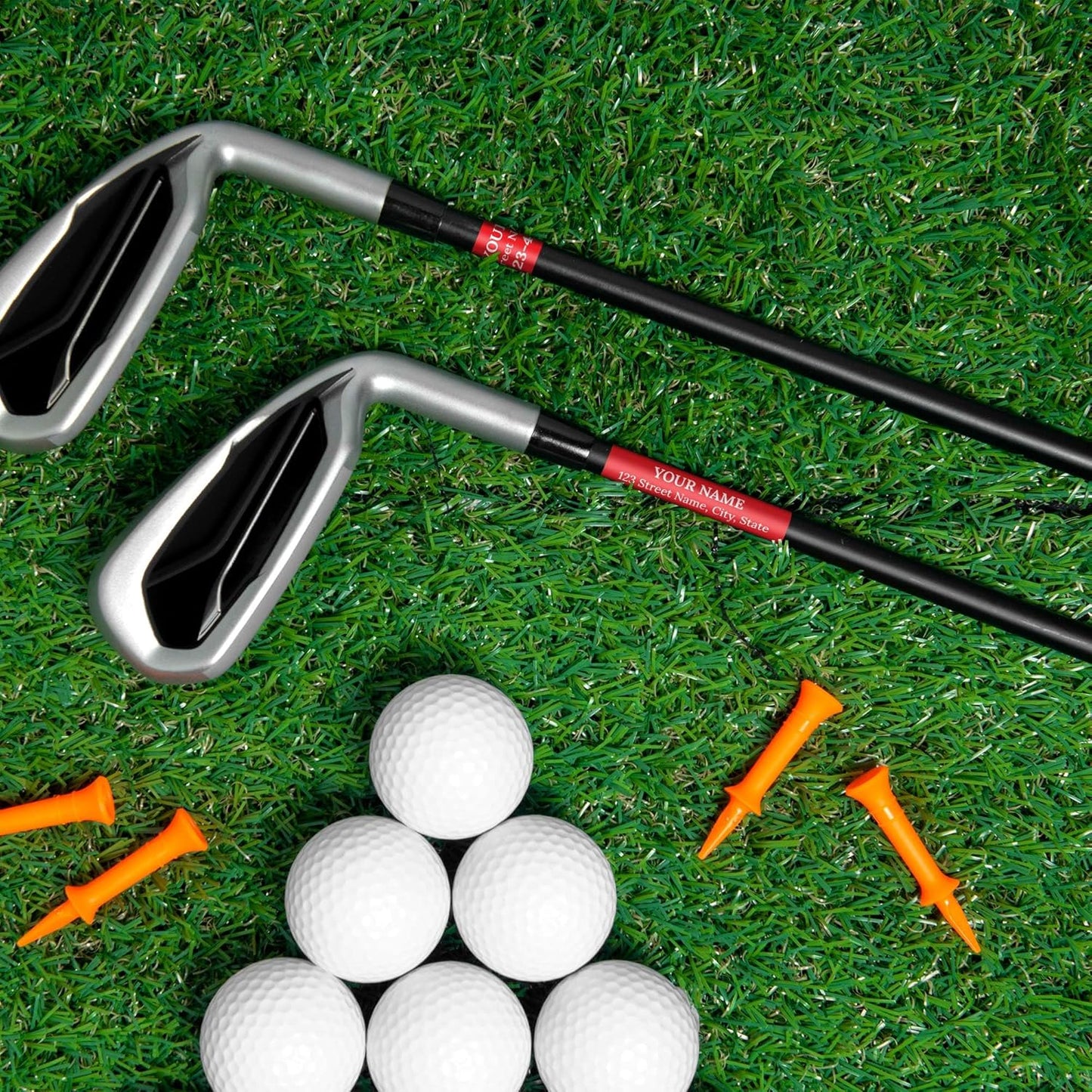 Custom Red Golf Club ID Labels, Personalized Golf Club Name Sticker,0.75x2 Inches, Set of 30, 4 Mil Vinyl Decal Stickers Weather Resistant, Made in USA by My Sign Center