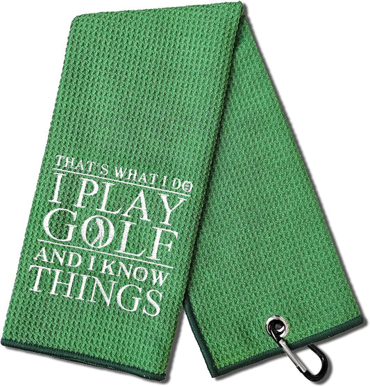 DYJYBMY 'That's What I Do' Golf Towel - Embroidered Green Towel for Golf Bags with Clip, Gift for Men, Birthday Gift for Golf Fans, Retired Coworker