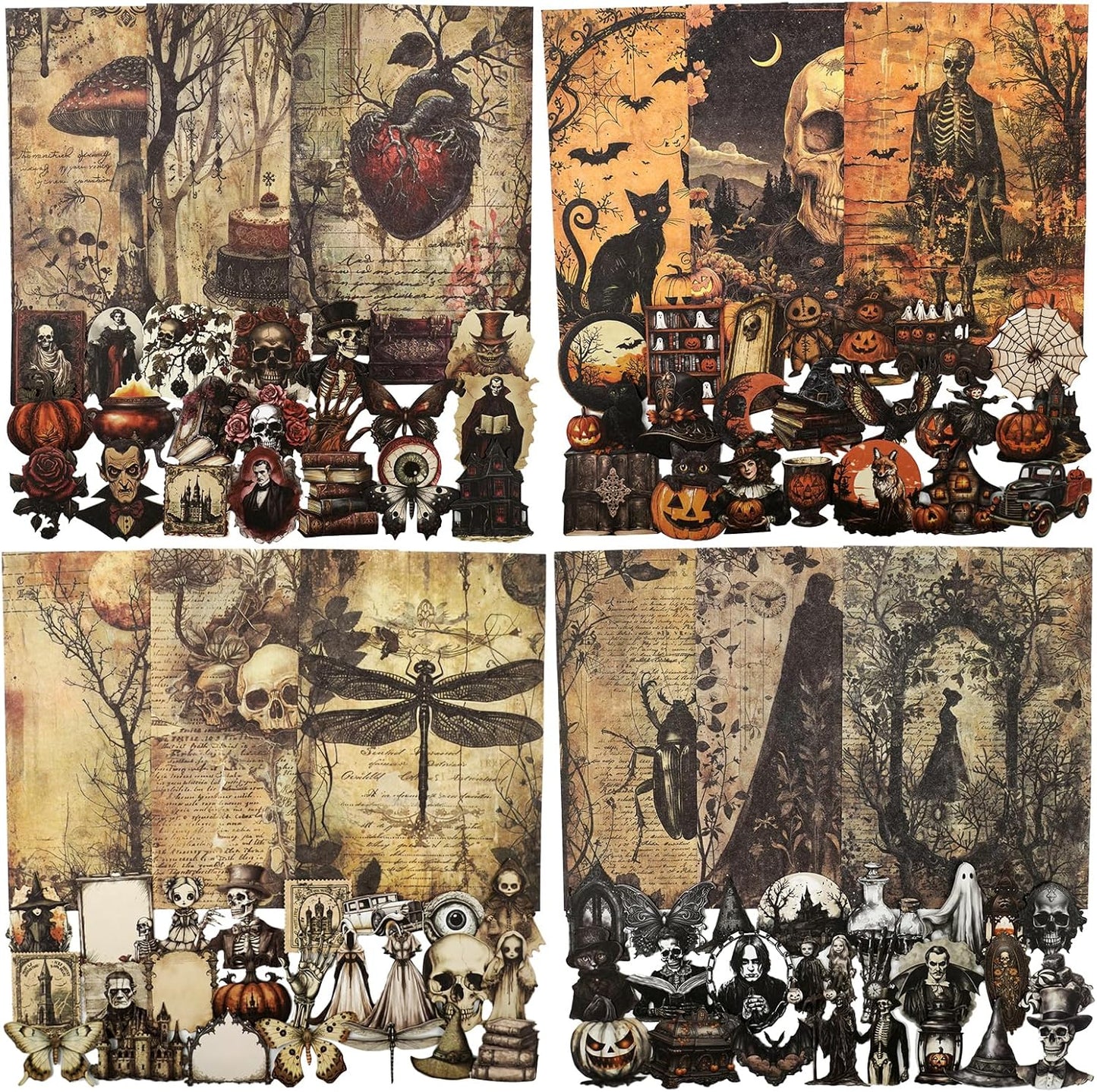 Vintage Gothic Scrapbook Sticker Paper Set – 240PCS Journaling Stickers and Material Sheets for DIY Crafts, Albums, Cards and Journals, Halloween Decoration Gift