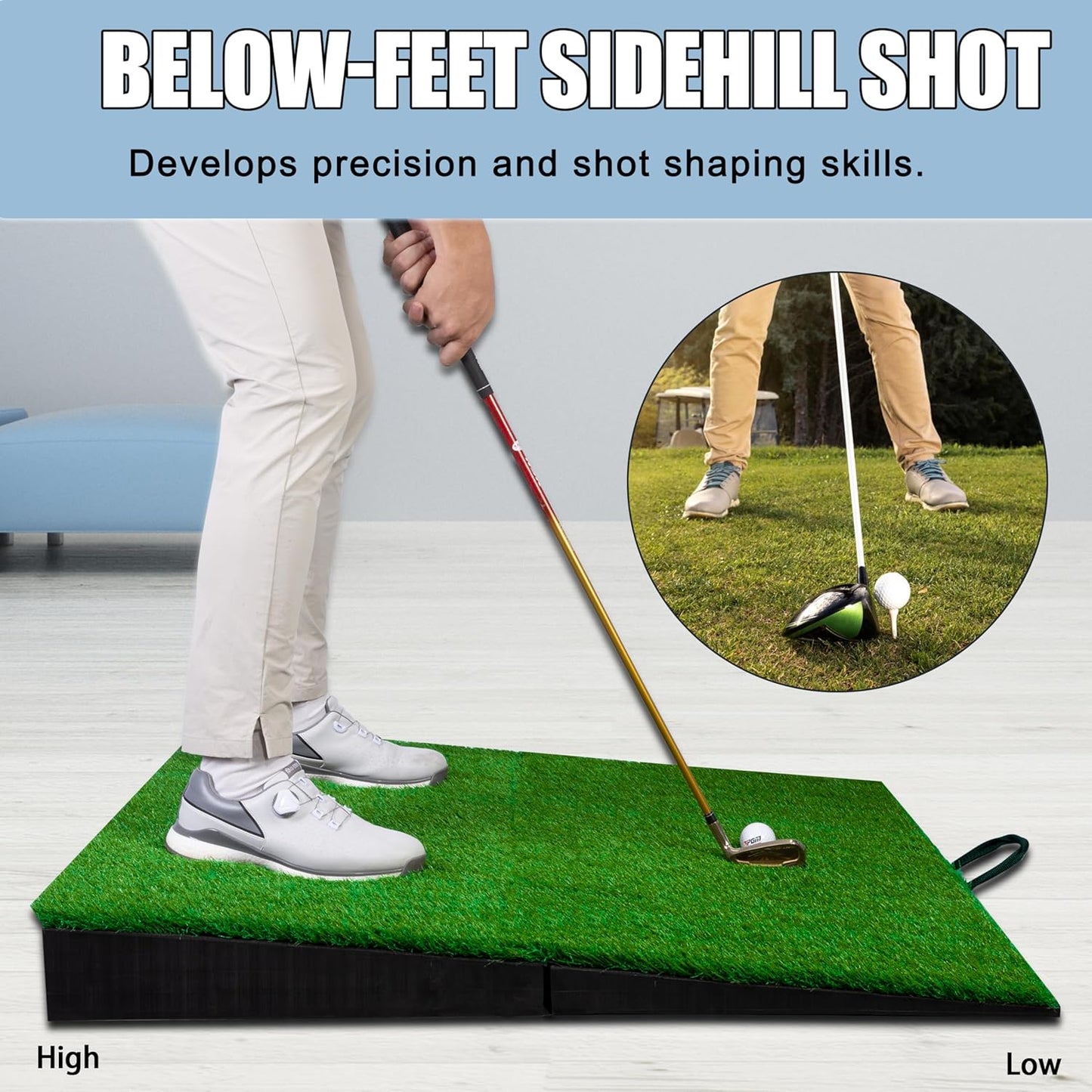 PGM 40"x 40" Golf Practice Mat - 4 Adjustable Slopes - Indoor/Outdoor Golf Training Mat