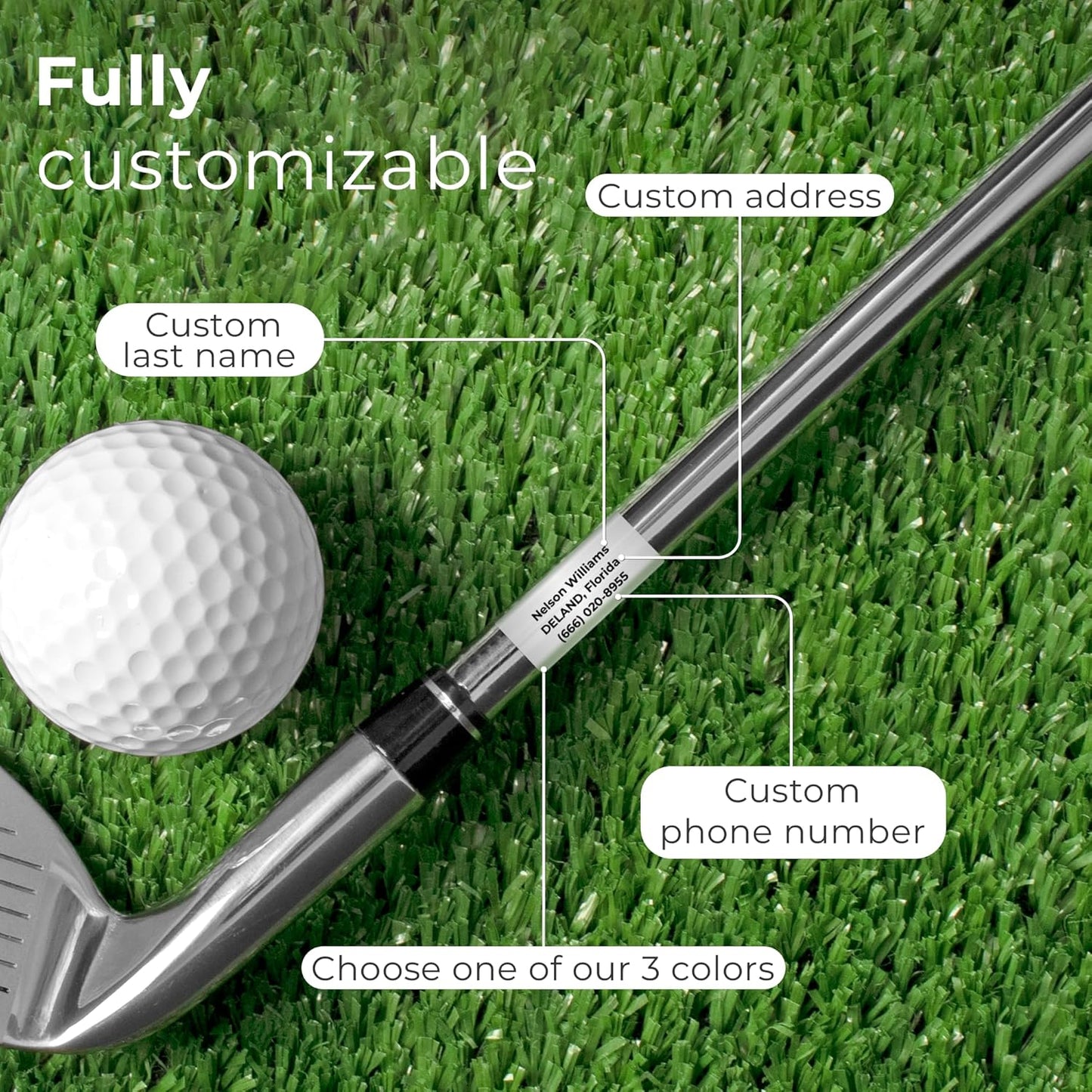 EGD Custom Golf Club Name Stickers | Personalized Waterproof Vinyl Labels for Golf Accessories | Customizable Tags for Golf Bag, Clubs & More | 3 Colors & Multiple Pack Sizes