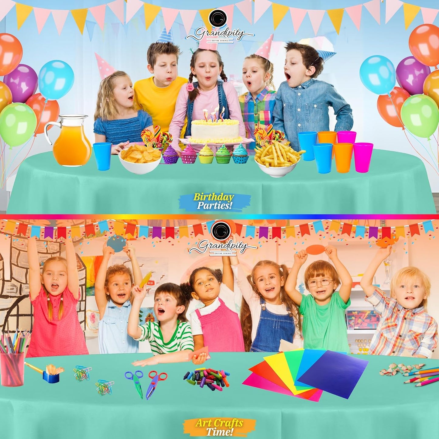 Grandipity 12 Pack Premium Disposable Plastic Tablecloth 84" Inch Decorative Round Table Cover - Aqua