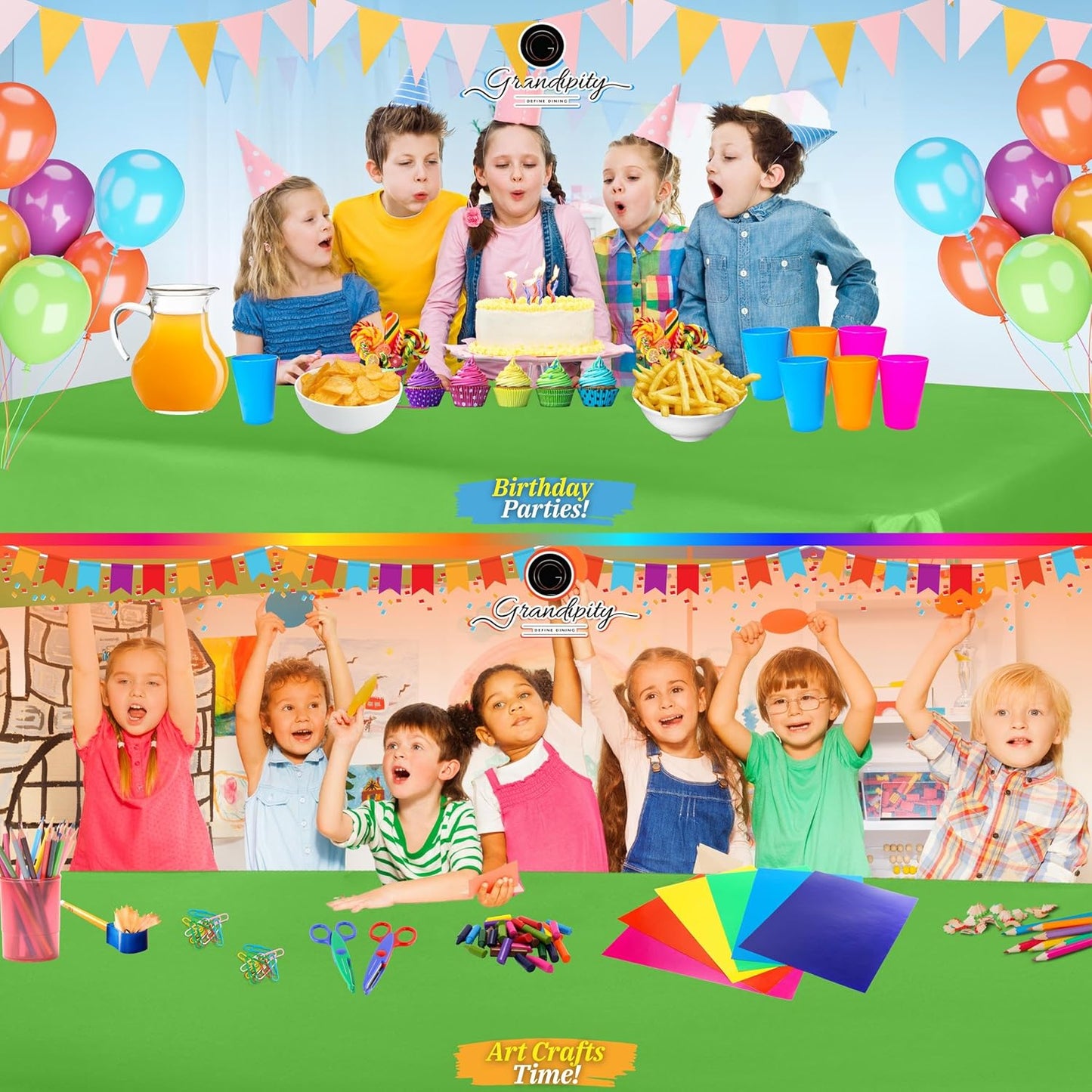 Grandipity 12 Pack Premium Disposable Plastic Tablecloth 54 Inch. x 108 Inch. Decorative Rectangle Table Cover - Lime Green