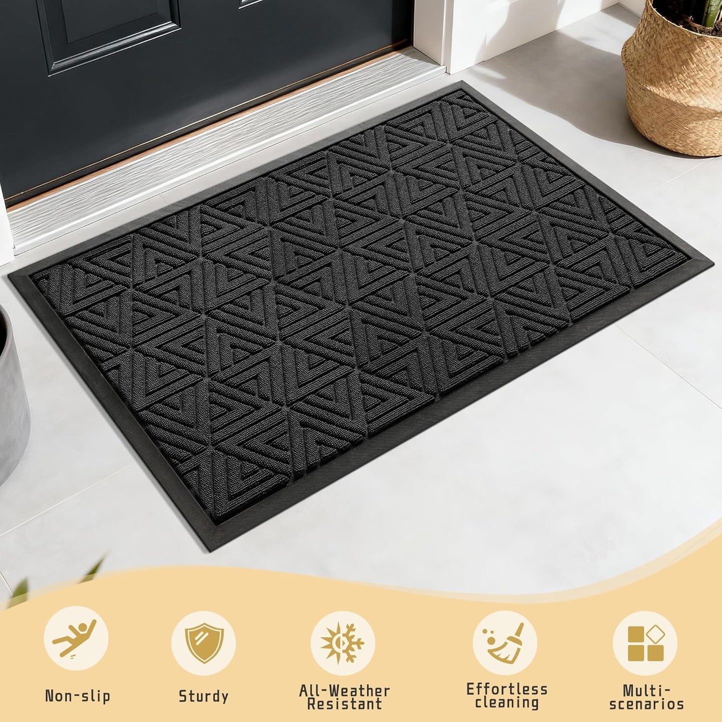 Yimobra Outdoor Mats for Front Door 29.5x17, Stops Mud & Dirt at Entrance, Fits Garage & Patio, All-Weather Waterproof Non Slip Outdoor Indoor Welcome Mat, Black