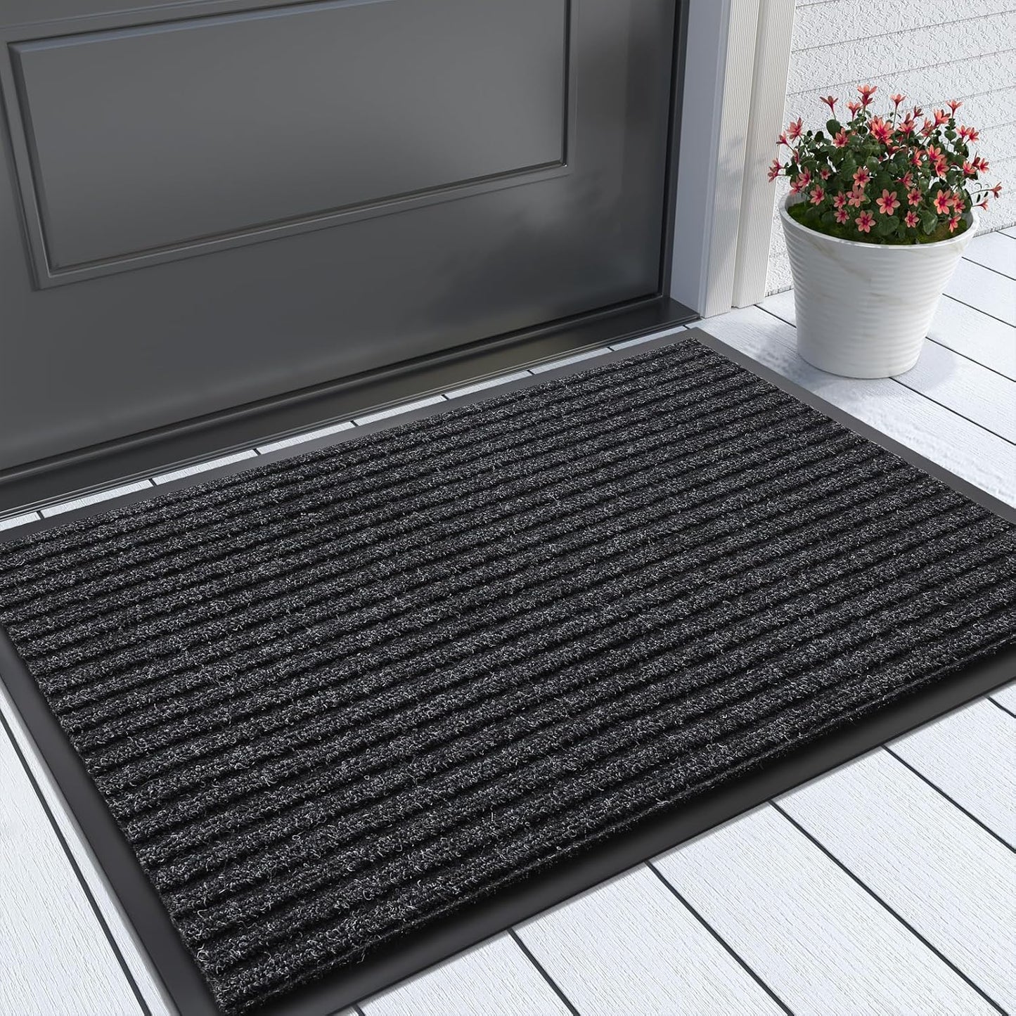 Yimobra Front Door Mat Outdoor Indoor Entrance, 100% Waterproof All-Season All Weather Doormat, Welcome Matt Outside Entry, Non Slip, Low Profile, Heavy Duty Patio Porch Floor Mat,29.5 x 17, Dark Grey