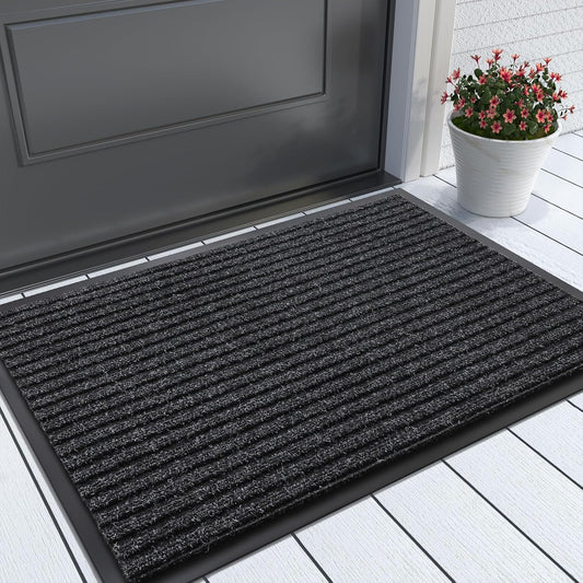 Yimobra Front Door Mat Outdoor Indoor Entrance, 100% Waterproof All-Season All Weather Doormat, Welcome Matt Outside Entry, Non Slip, Low Profile, Heavy Duty Patio Porch Floor Mat,29.5 x 17, Dark Grey