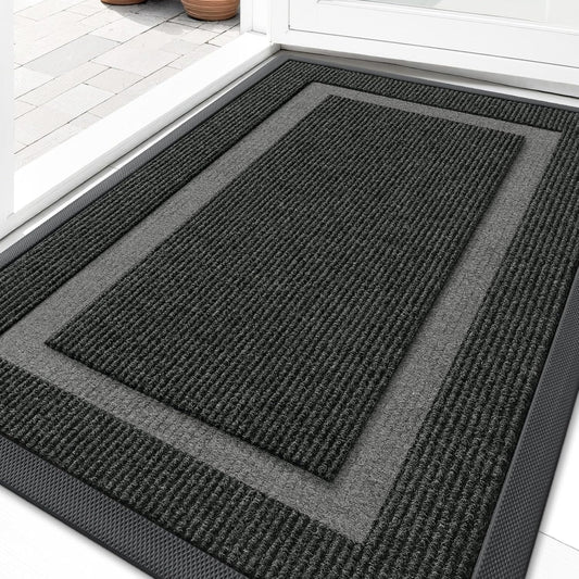OLANLY Front Door Mat Indoor Outdoor Entrance, Waterproof All-Season, All-Weather Doormat, Sturdy Natural Rubber, Fade Resistant, Low Profile, Easy Clean Patio Porch Entryway Mat, 35x23, Black