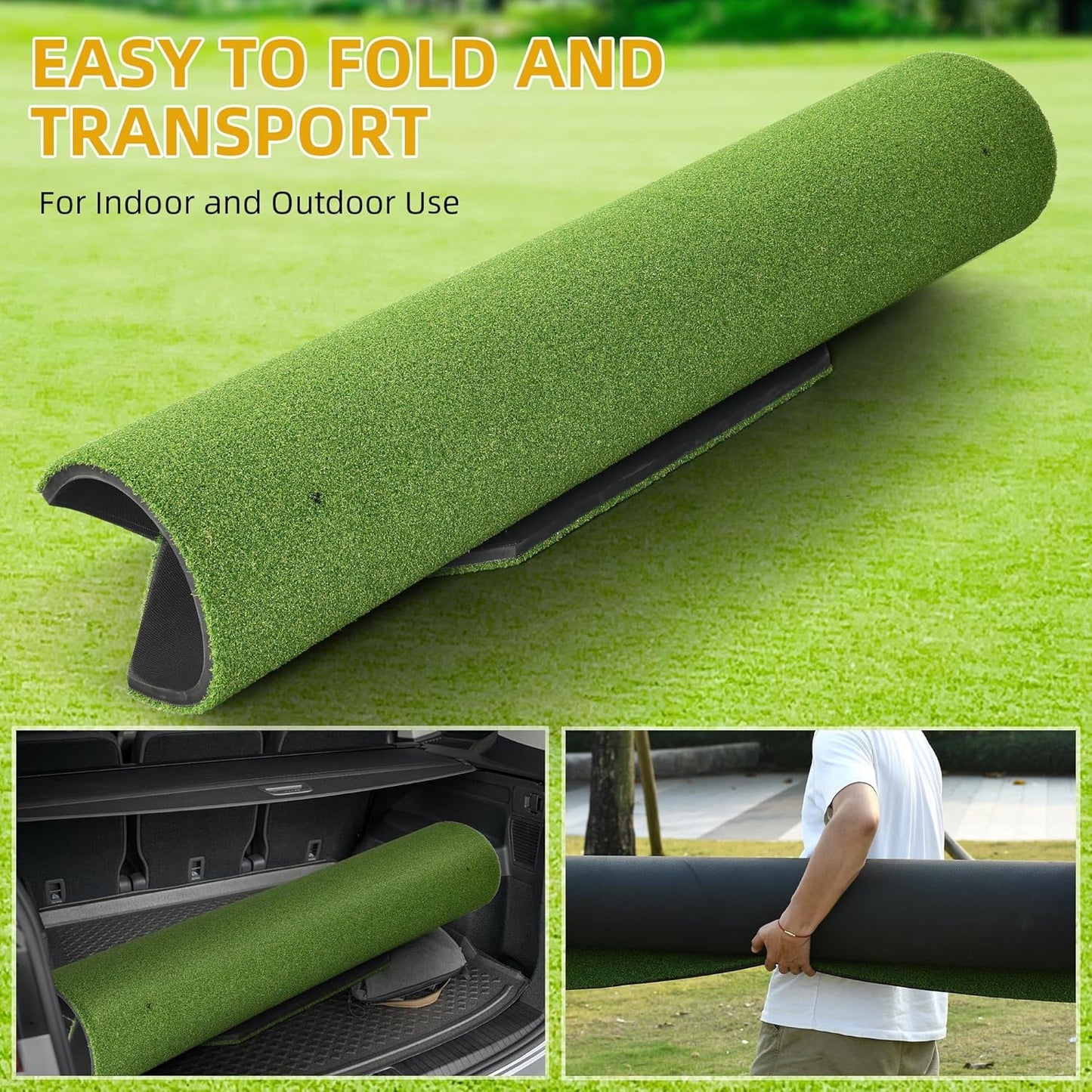 5x4ft Golf Hitting Mat, Thickened 21mm/31mm/36mm Artificial Turf Golf Practice Mats for Indoor Outdoor Backyard Driving Swing Training with 9 PU Balls, 3 Rubber Tees, 7 Tees