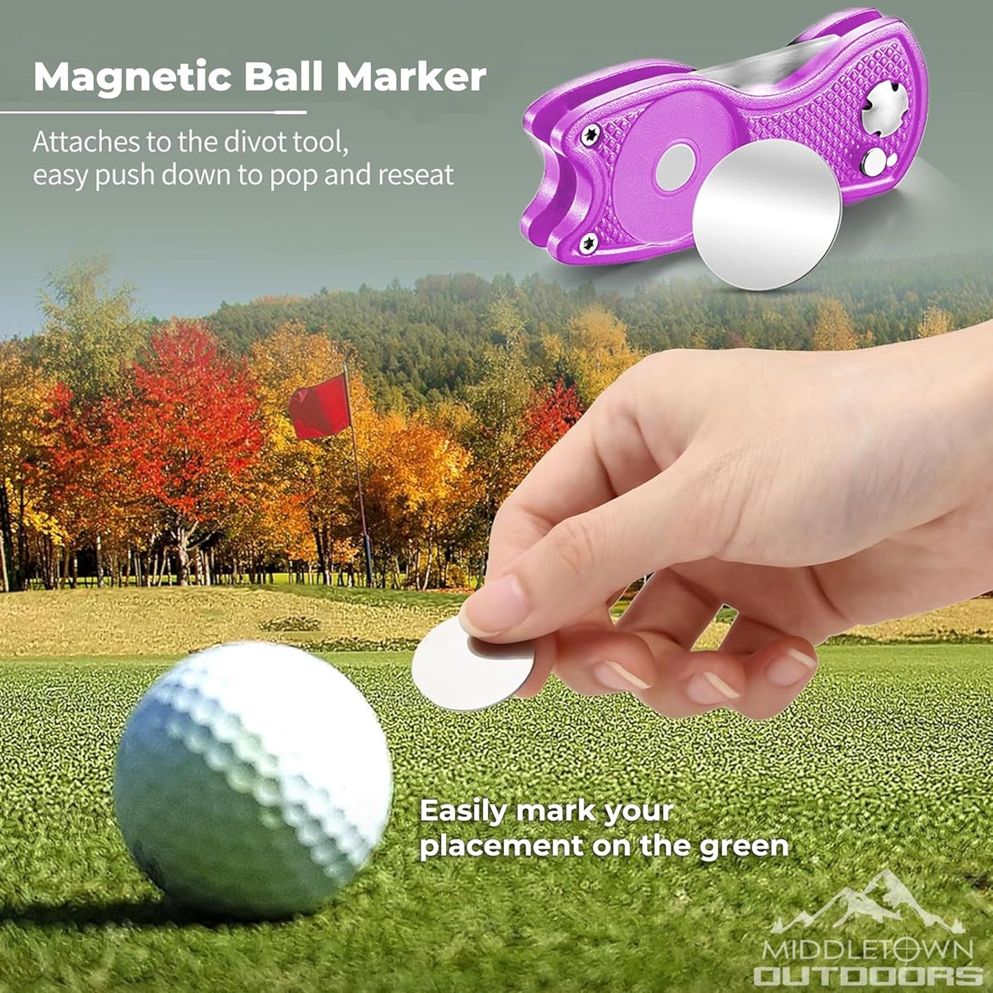 Golf Divot Tool with Magnetic Ball Marker, Multifunctional Divot Tool, Foldable Fork,Fix Divots, Clean Clubs and Cleats, U Shape Bottom can Hold Club