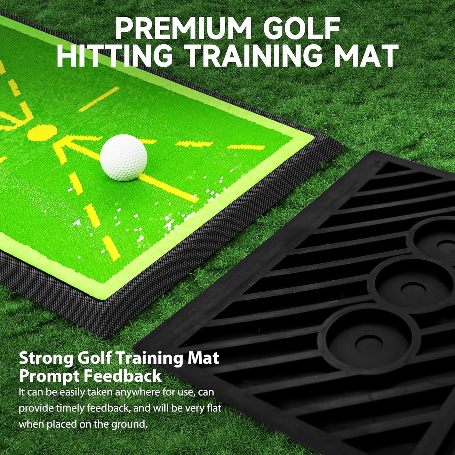 Golf Swing Training Mat, 17"x12", Green, Sequins (Plastic) and Rubber, Portable, Practice Mat
