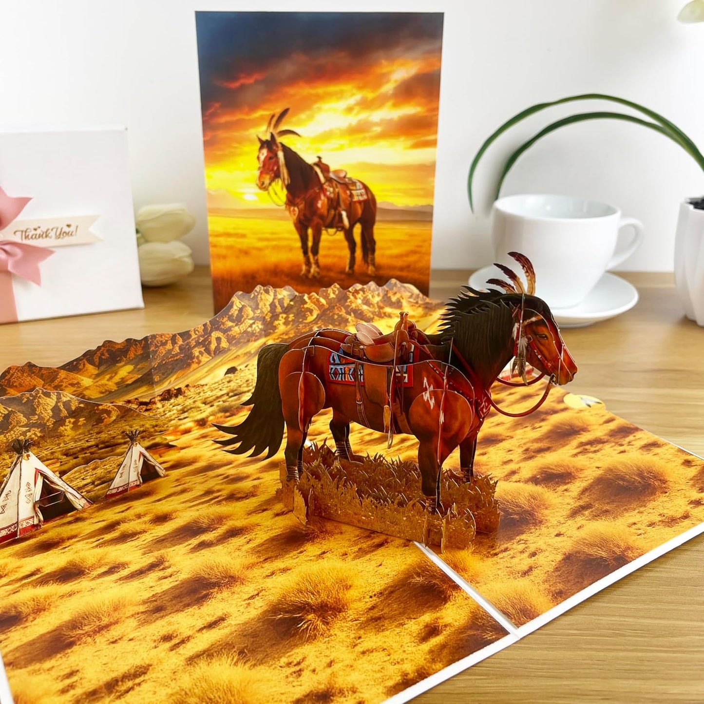3D Native American Horse Pop-Up Card – Handmade Cultural Paper Art for Birthday, Anniversary, Christmas, Father’s Day – Unique Gift for Him, Her, Dad, Horse Lovers, Western & Native Art Fans