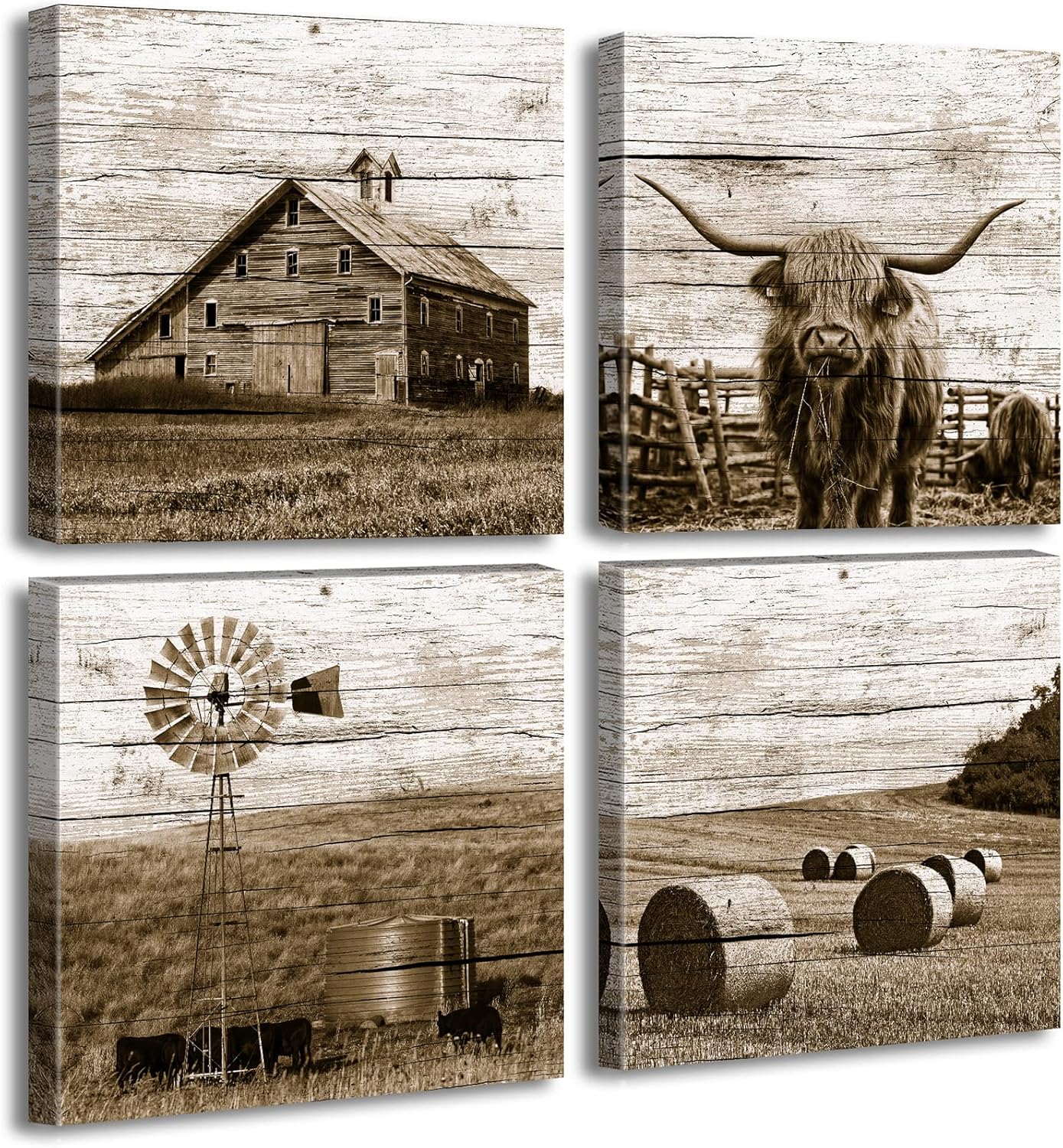 DJSYLIFE Western Decor Farmhouse Wall Decor Highland Cow Wall Art Rustic Painting Poster for Men's Bedroom Office Canvas Printed Poster Home Decoration Artwork 12" Wx12 Hx4