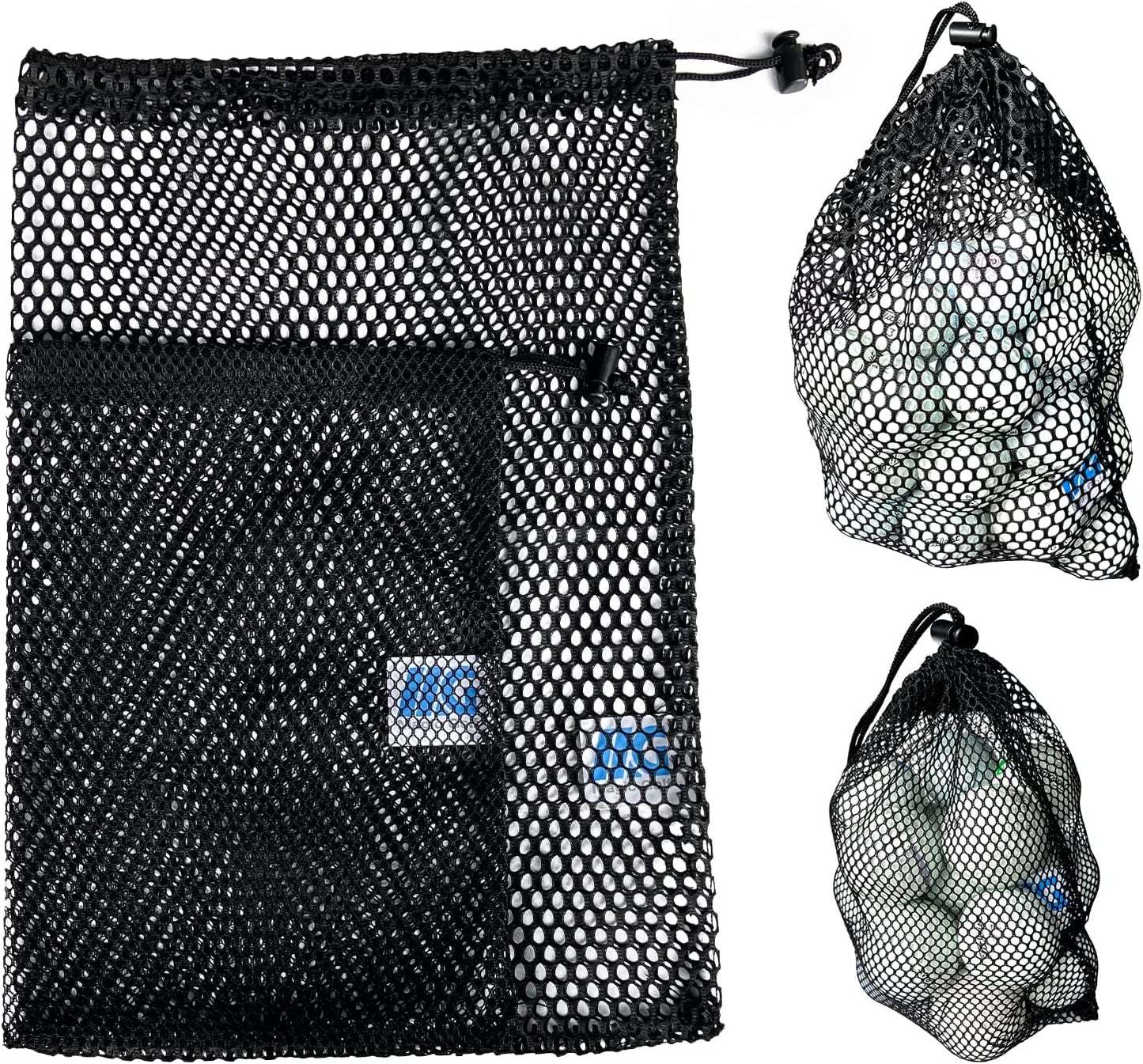 Mesh Bags with Drawstring - 2 Pack Nylon Golf Ball Storage Mesh Bags Sports Equipment Organizer Sack for Collecting Half Balls, Tennis, Toys, Beach, Travel
