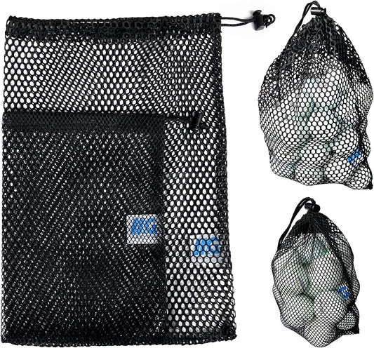 Mesh Bags with Drawstring - 2 Pack Nylon Golf Ball Storage Mesh Bags Sports Equipment Organizer Sack for Collecting Half Balls, Tennis, Toys, Beach, Travel