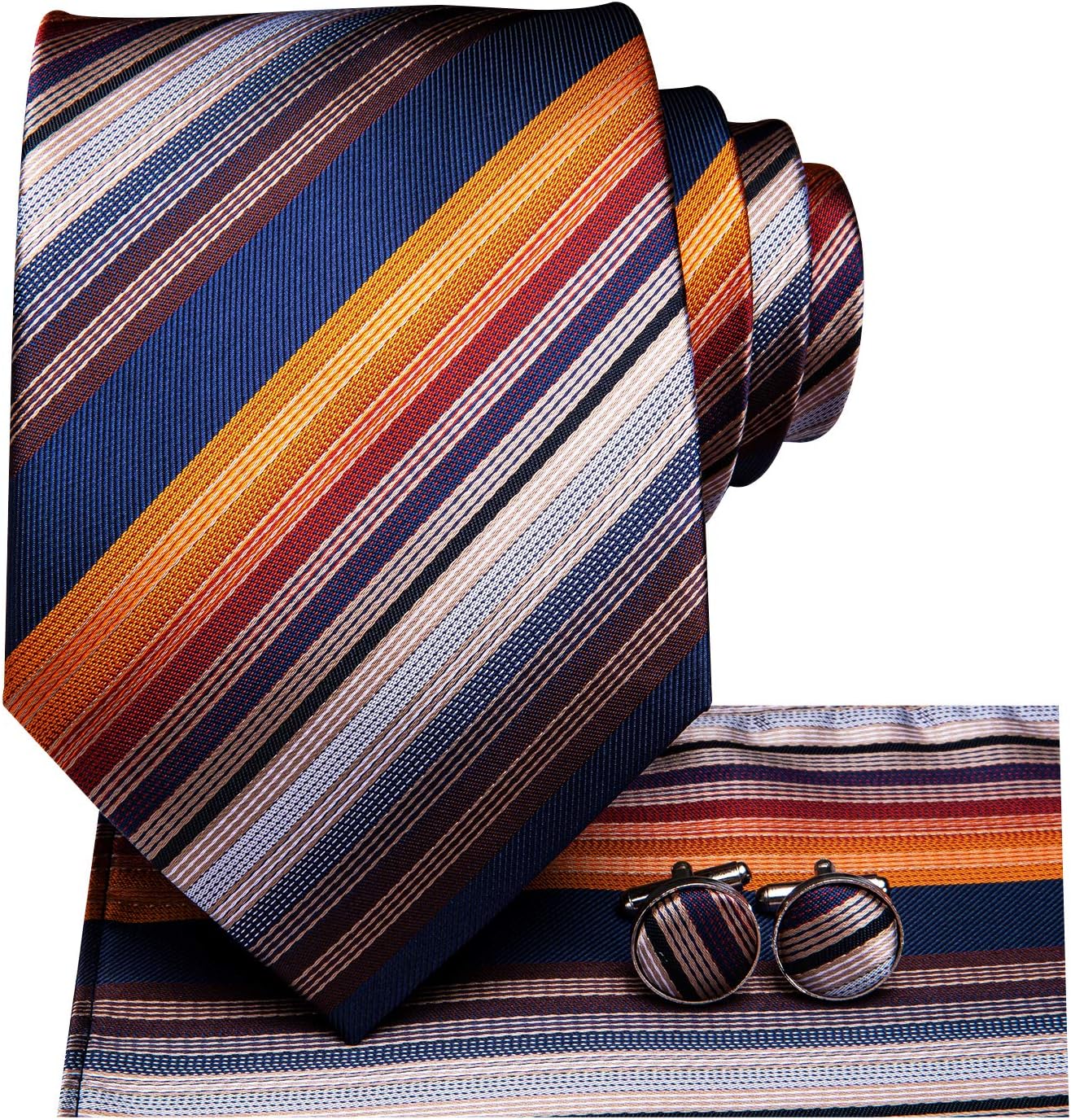 Dubulle Mens Paisley Striped Tie WOVEN Necktie for Men and Handkerchief Cufflinks Set Wedding Formal Business