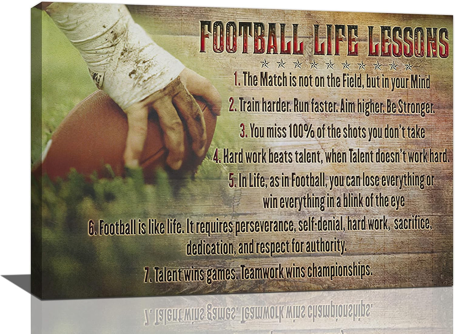 Football Life Lessons Wall Art Pictures Wall Decor Gifts for Football Player Boy Man Football Fan Vintage Football Sports Canvas Painting Print Artwork Framed for Classroom Boy Room Gym Office 16"x24"