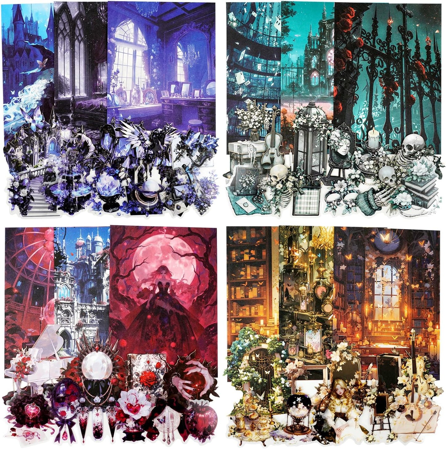 Gothic Banquet Scrapbook Stickers Pack - 120 Gothic Ephemera Designs for Journal, PET/Cardstock/Lightweight Paper, Aesthetic Dark Academia Decor