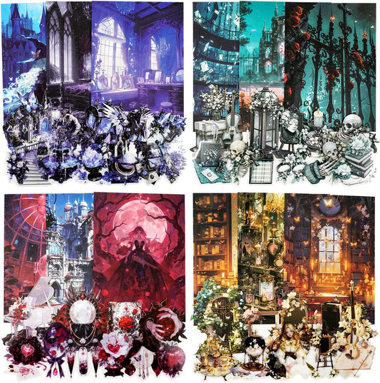 Gothic Banquet Scrapbook Stickers Pack - 120 Gothic Ephemera Designs for Journal, PET/Cardstock/Lightweight Paper, Aesthetic Dark Academia Decor