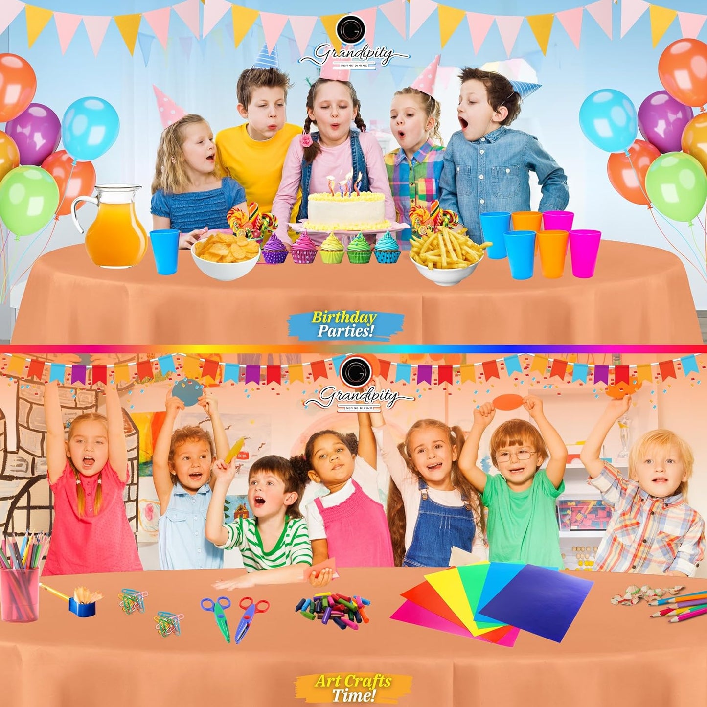 Grandipity Peach 12 Pack Premium Disposable Plastic Tablecloth 84" Inch Decorative Round Table Cover