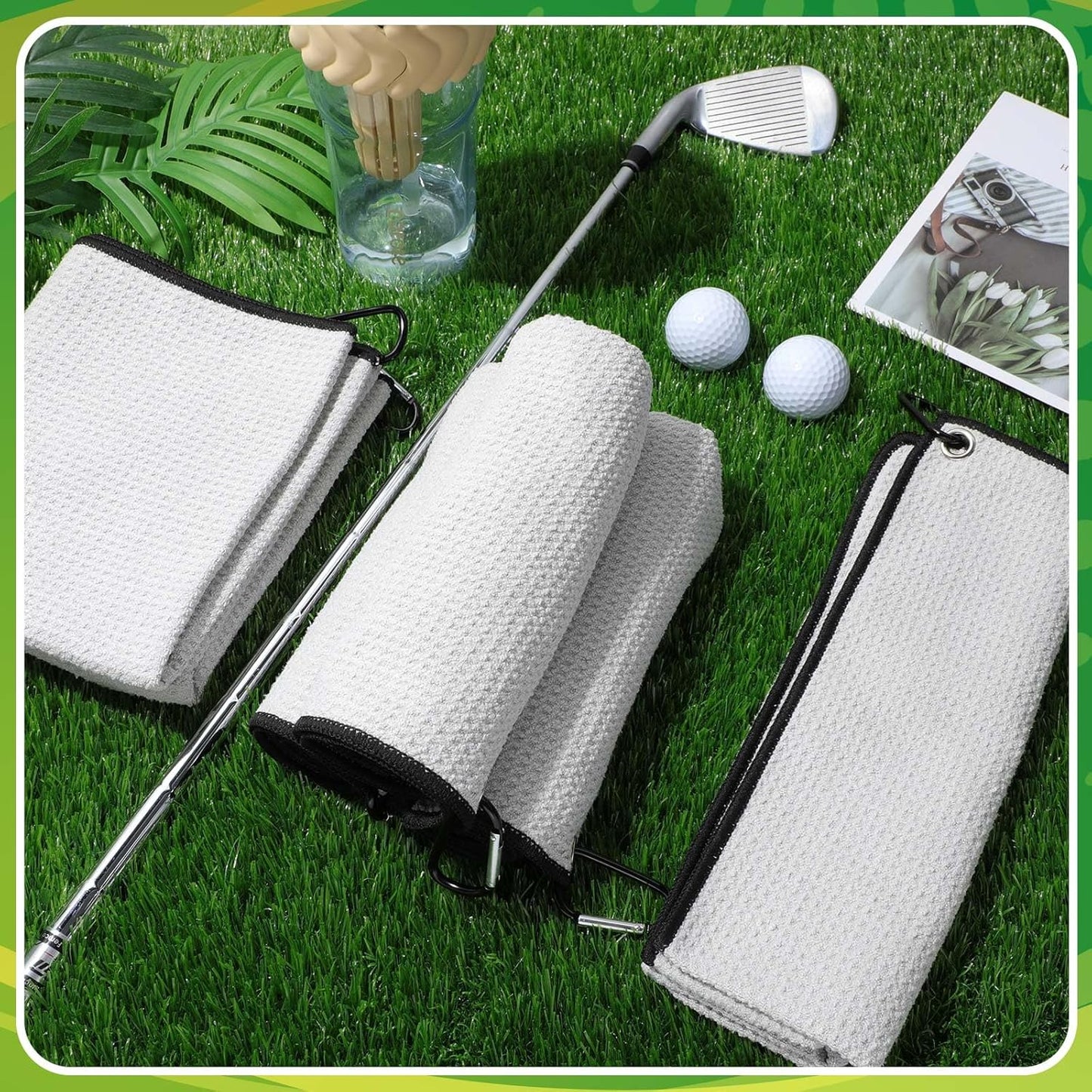 Batiyeer Golf Towels Bulk for Bags 16'' x 24'' Microfiber Waffle Pattern Golf Towels Trifold with Clip for Hiking,Tournament, Yoga