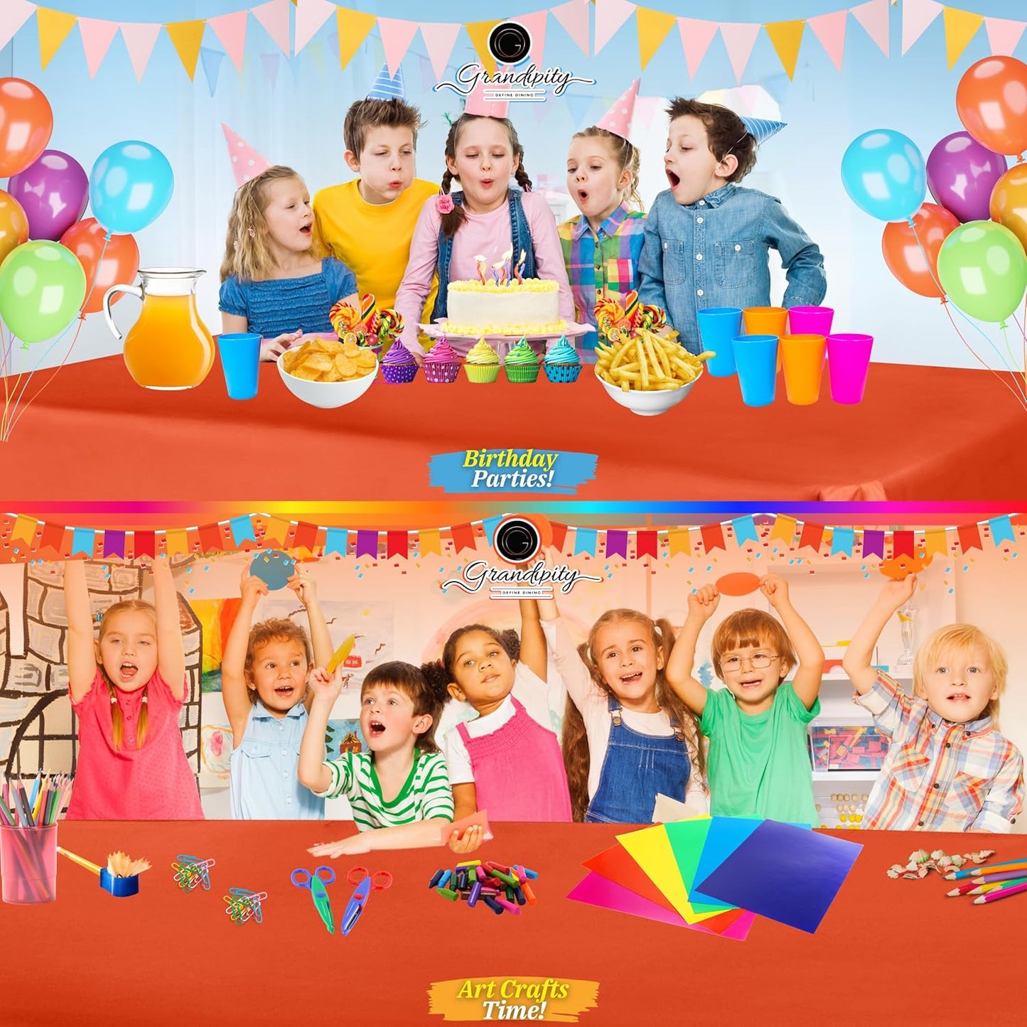 Grandipity 12 Pack Premium Disposable Plastic Tablecloth 54 Inch. x 108 Inch. Decorative Rectangle Table Cover - Orange