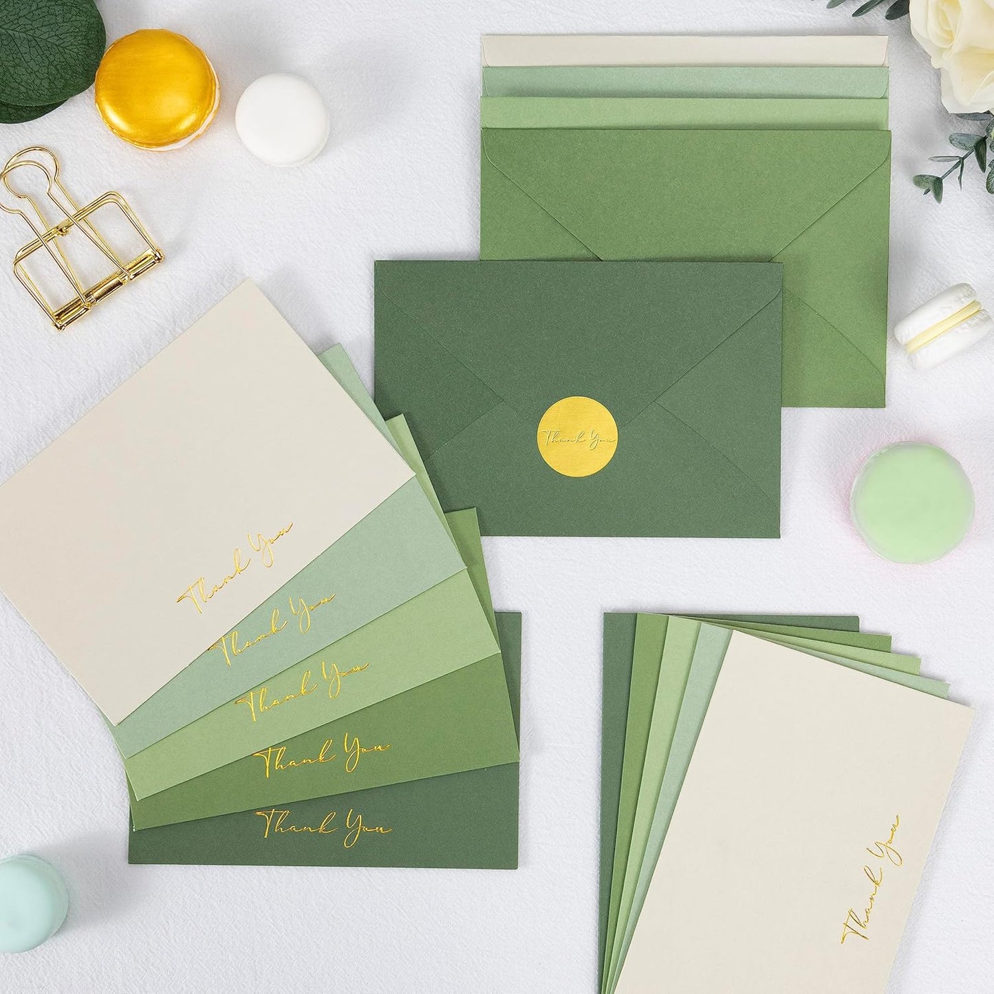 Crisky Sage Green Thank You Cards with Envelopes & Stickers， 50 Pack Bridal Shower Graduation Thank You Cards Small Business, Wedding Baby Shower Birthday Funeral Notes Bulk