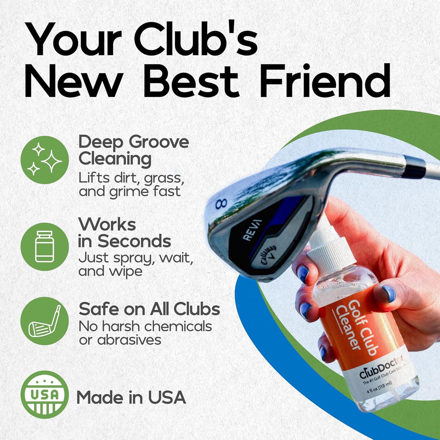 Club Doctor - Club Cleaning Solution - Golf Club Cleaner Spray - Removes Dirt from Grooves - Increase Spin and Improve Ball Flight - Clips onto Bag for Convenience - 4 oz