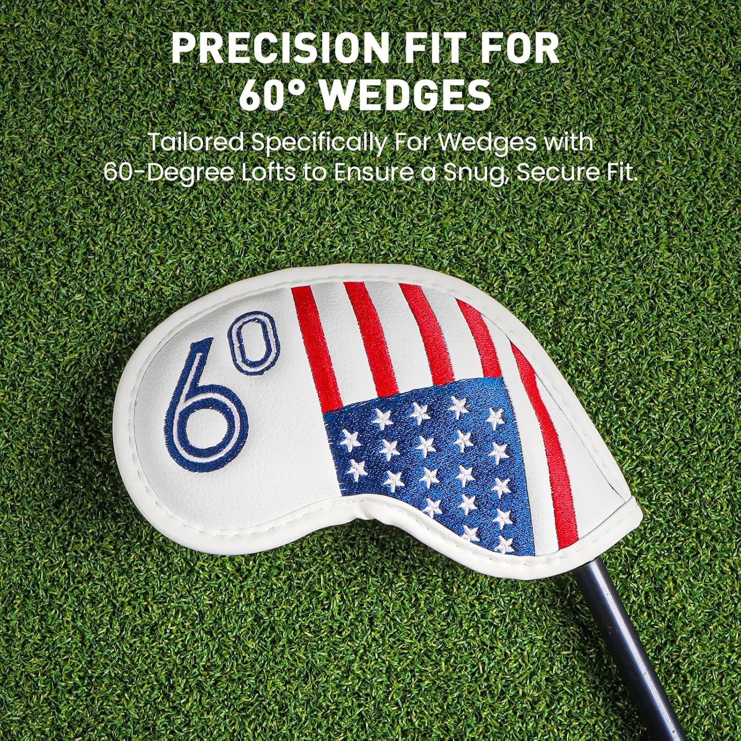 Golf Iron Wedge Head Covers 52° 54° 56° 60° 1 or 4 Pack, Synthetic Leather Clover USA Flag Design Club Head Protection, Universal Headcover Fit Iron Clubs for Men Women