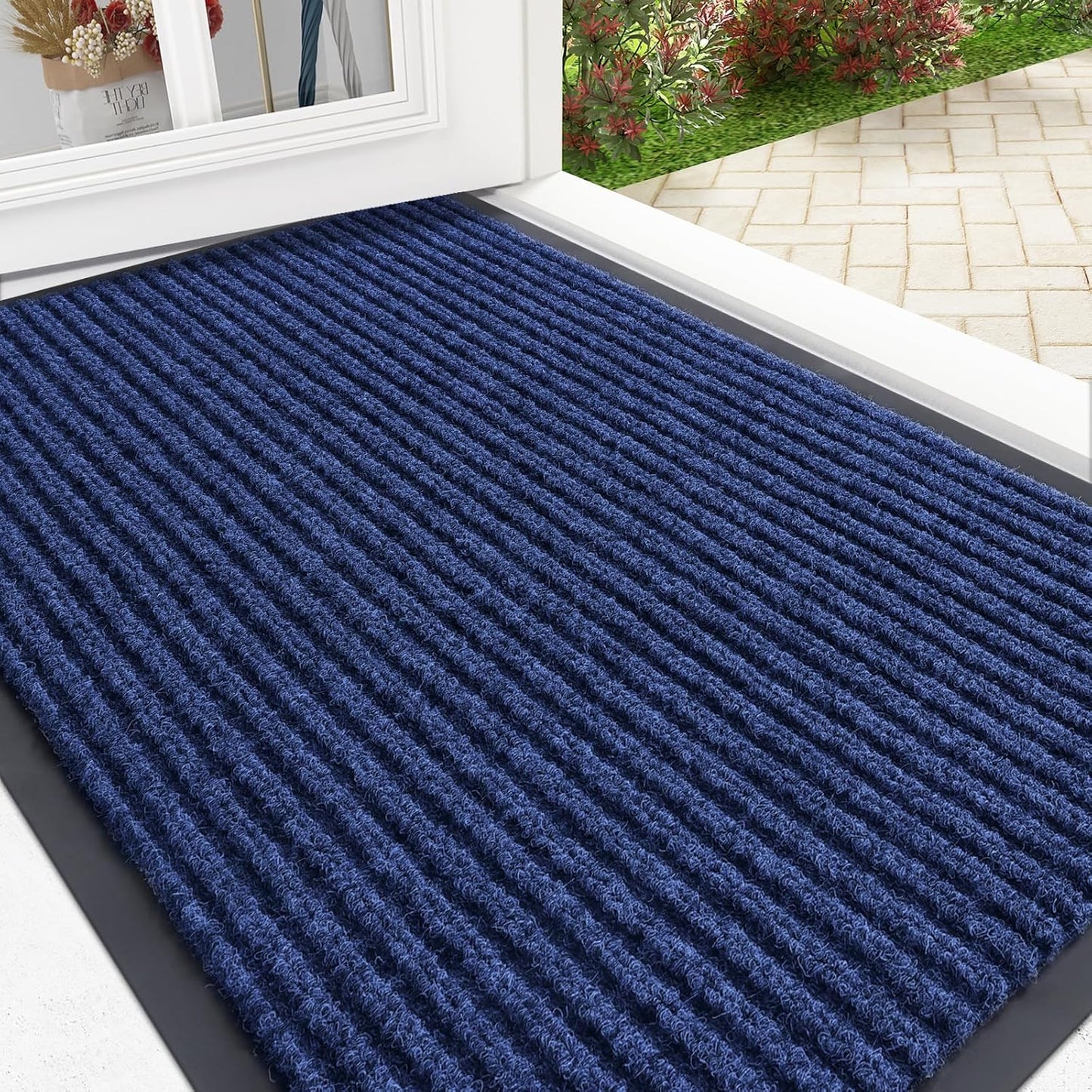 OLANLY Front Door Mat Indoor Outdoor Entrance, Waterproof Heavy Duty Doormat, Fade Resistant, Low Profile, Easy Clean Patio Porch Welcome Floor Mats for Entry, 35x23, Blue