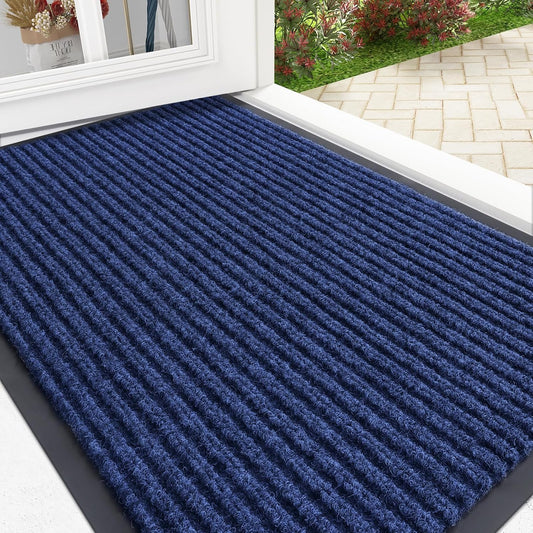 OLANLY Front Door Mat Indoor Outdoor Entrance, Waterproof Heavy Duty Doormat, Fade Resistant, Low Profile, Easy Clean Patio Porch Welcome Floor Mats for Entry, 29.5x17, Blue