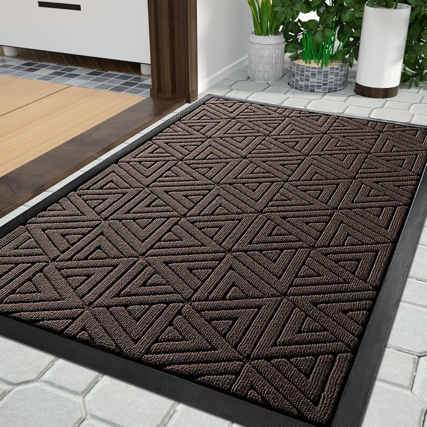 Yimobra Large Door Mat 36x24, All-Weather Waterproof Non-Slip Welcome Matt Outdoor, Heavy Duty Non Slip Doormat for Entryway for Patio and Garage Indoor, Easy Clean, Brown