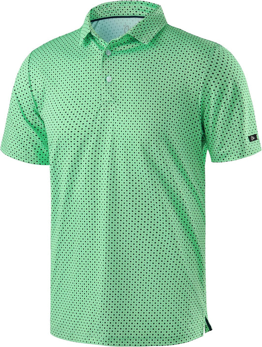 Obla Mens Golf Polo Shirts Short Sleeve Dry Fit Performance Moisture Wicking Casual Print Collared Golf Shirts for Men