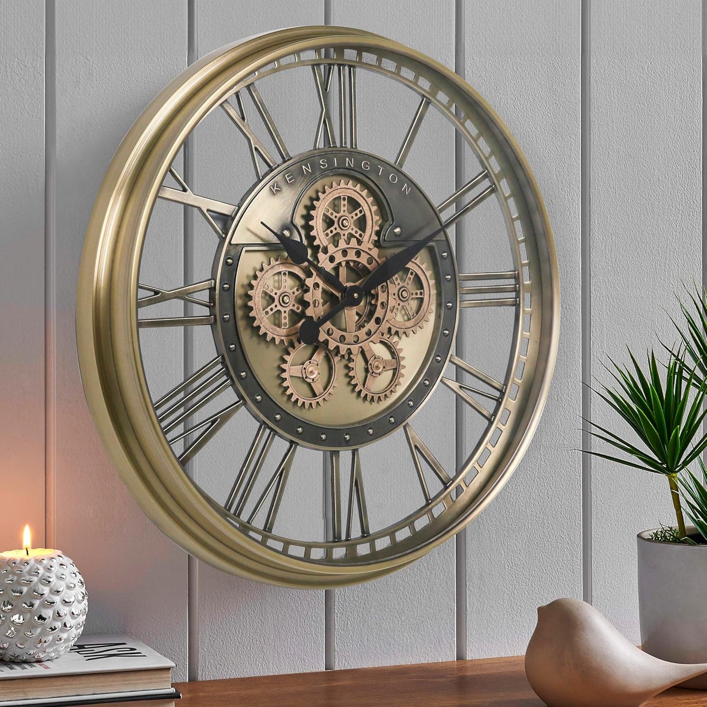 CLXEAST 28 Inch Gold Moving Gear Wall Clock for Modern Living Room Decor,Oversized Large Metal Roman Numeral Wall Clocks for Farmhouse Home Décor,House Warming Gifts New Home